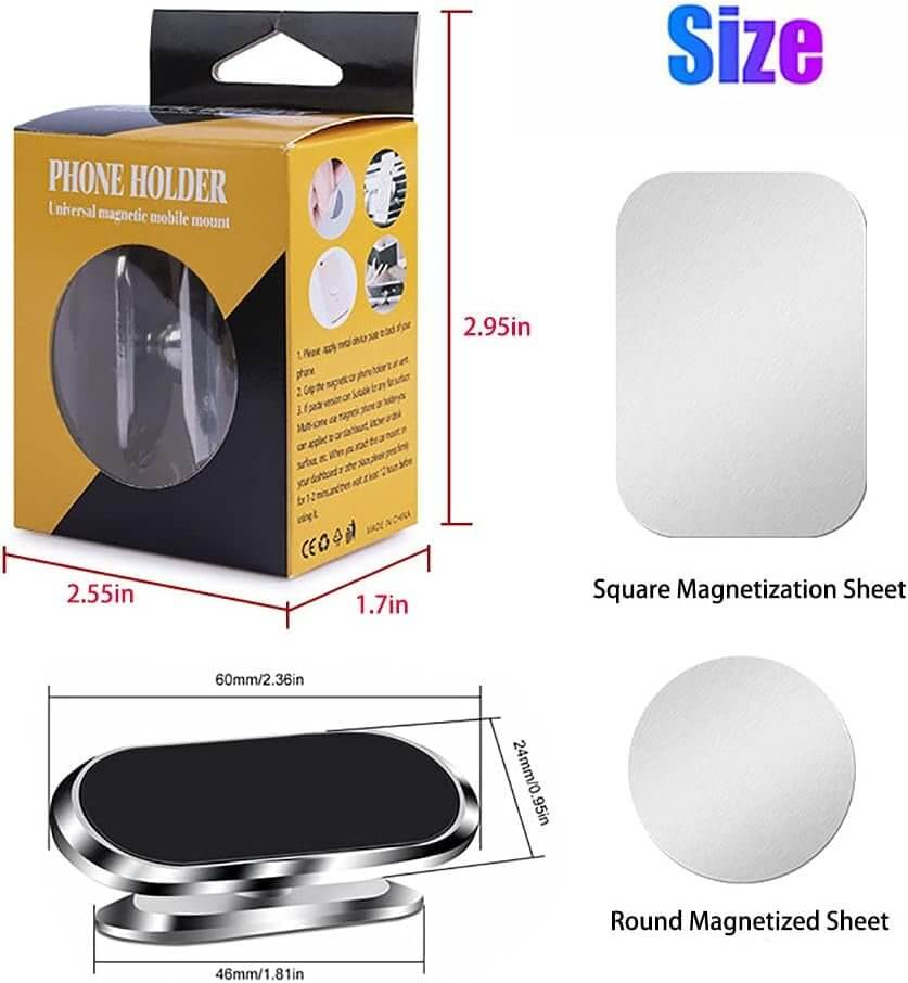 "360° Universal Magnetic Car Phone Holder - Mini Size, Fits All Phones 4 - 7 Inches - Silver" - All - Gadgetry