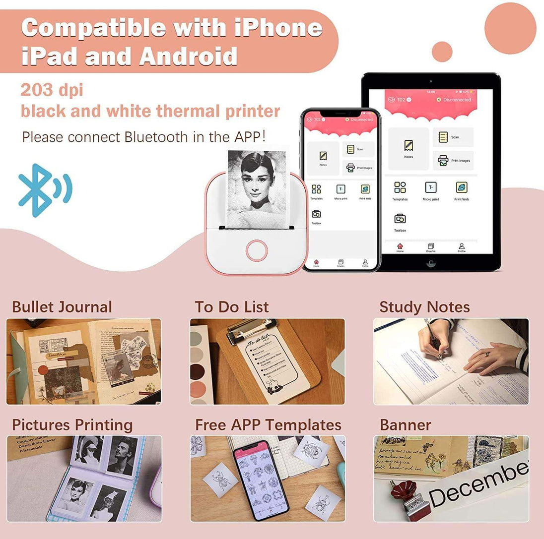 Portable Mini Thermal Label Printer | Bluetooth Home & Photo Printer - All-Gadgetry