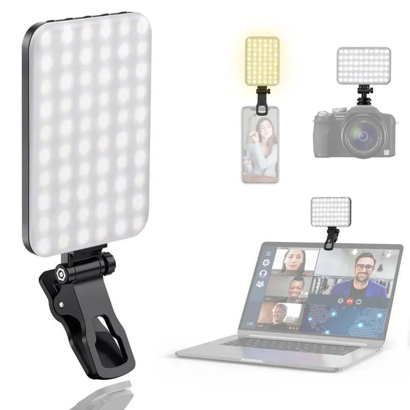 Portable LED Selfie Light with Front &Back Phone Clip for Father'S Day Gift,High Power 6O LED 2000MAH Rechargeable Camera Fill Light for Summer 3 Light Modes Clip on Ring Light for Tablet/Laptop/Camera/Tripod Zoom Call Video Fill Light for Camera Use - All - Gadgetry