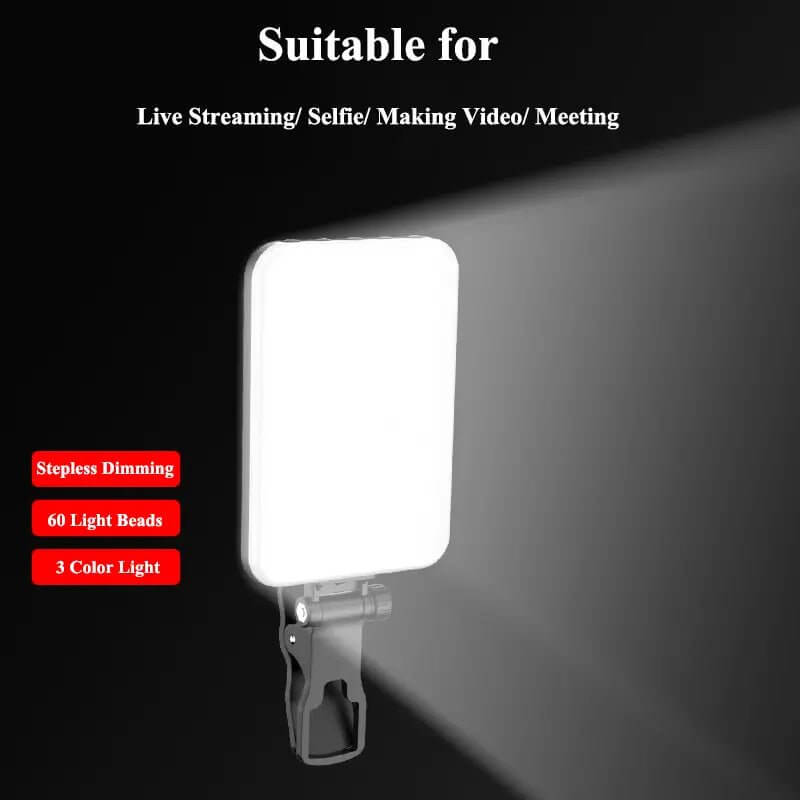 Portable LED Selfie Light with Front &Back Phone Clip for Father'S Day Gift,High Power 6O LED 2000MAH Rechargeable Camera Fill Light for Summer 3 Light Modes Clip on Ring Light for Tablet/Laptop/Camera/Tripod Zoom Call Video Fill Light for Camera Use - All - Gadgetry