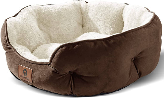 Small Dog Bed for Small Dogs, Cat Beds for Indoor Cats, Pet Bed for Puppy and Kitty, Extra Soft & Machine Washable with Anti - Slip & Water - Resistant Oxford Bottom, Brown, 20 Inches - All - Gadgetry