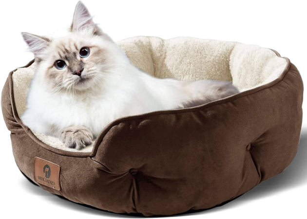 Small Dog Bed for Small Dogs, Cat Beds for Indoor Cats, Pet Bed for Puppy and Kitty, Extra Soft & Machine Washable with Anti - Slip & Water - Resistant Oxford Bottom, Brown, 20 Inches - All - Gadgetry