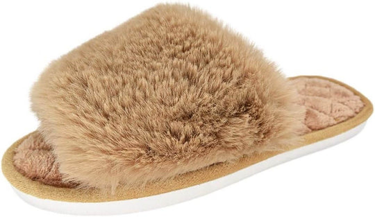 Women'S Fuzzy Fur Flat Slippers Soft Open Toe House Slippers Memory Foam Sandals Slides Home Slippers for Girls Men Indoor Outdoor - All - Gadgetry